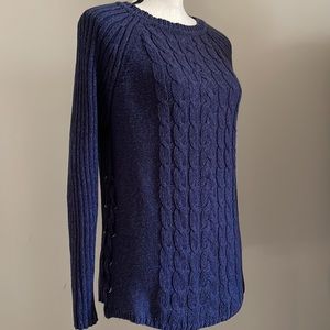 Alya Cable Knit Sweater Heathered Navy Blue Size L